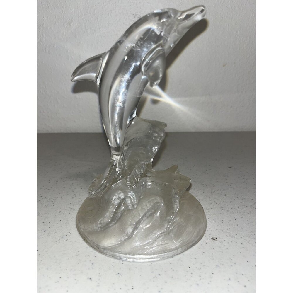 VINTAGE CRISTAL d'ARQUES GARANTI Leaping DOLPHIN FIGURINE
